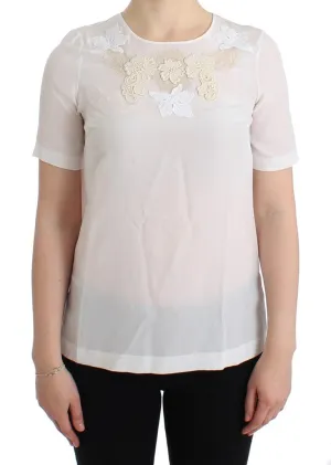 White Silk Embellished Floral Blouse