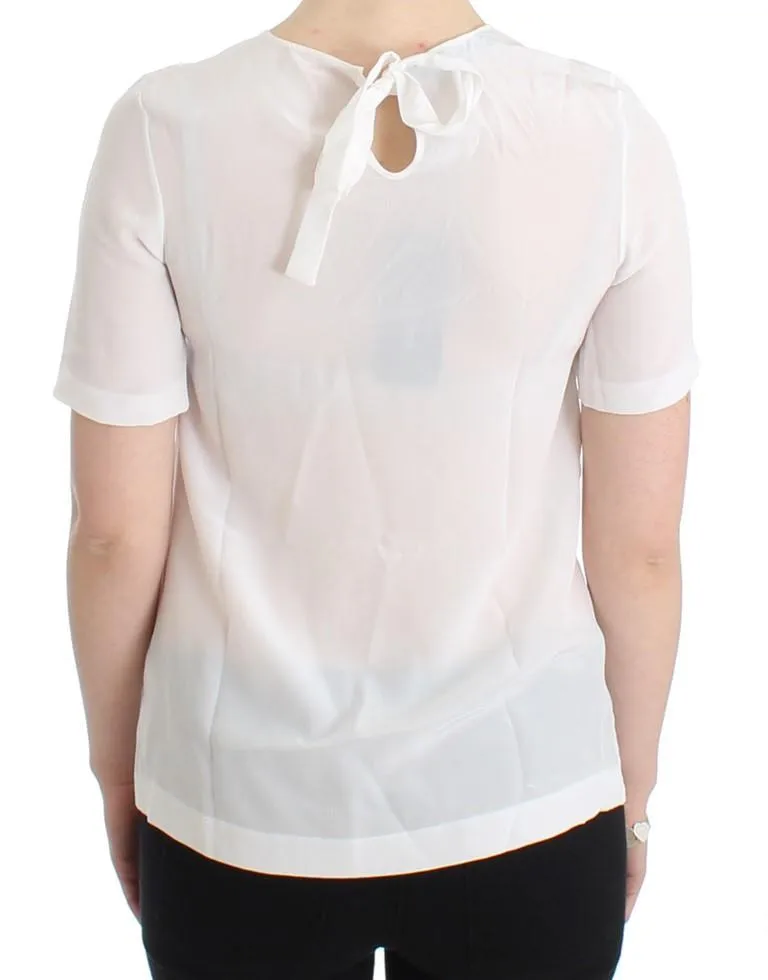White Silk Embellished Floral Blouse