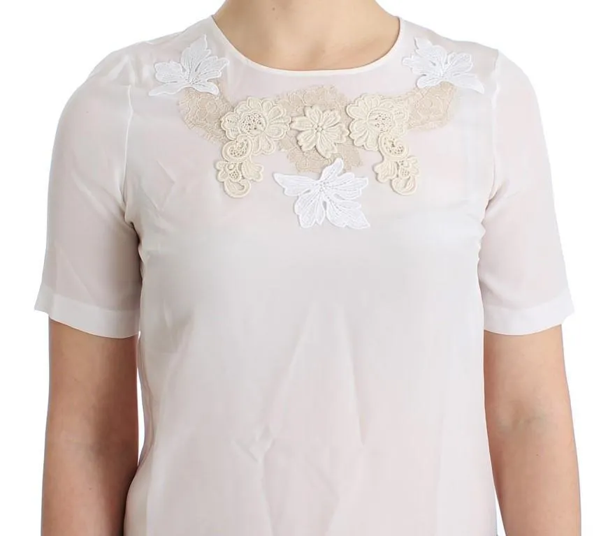 White Silk Embellished Floral Blouse