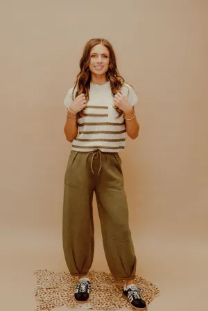 White/Forest Green Striped Top