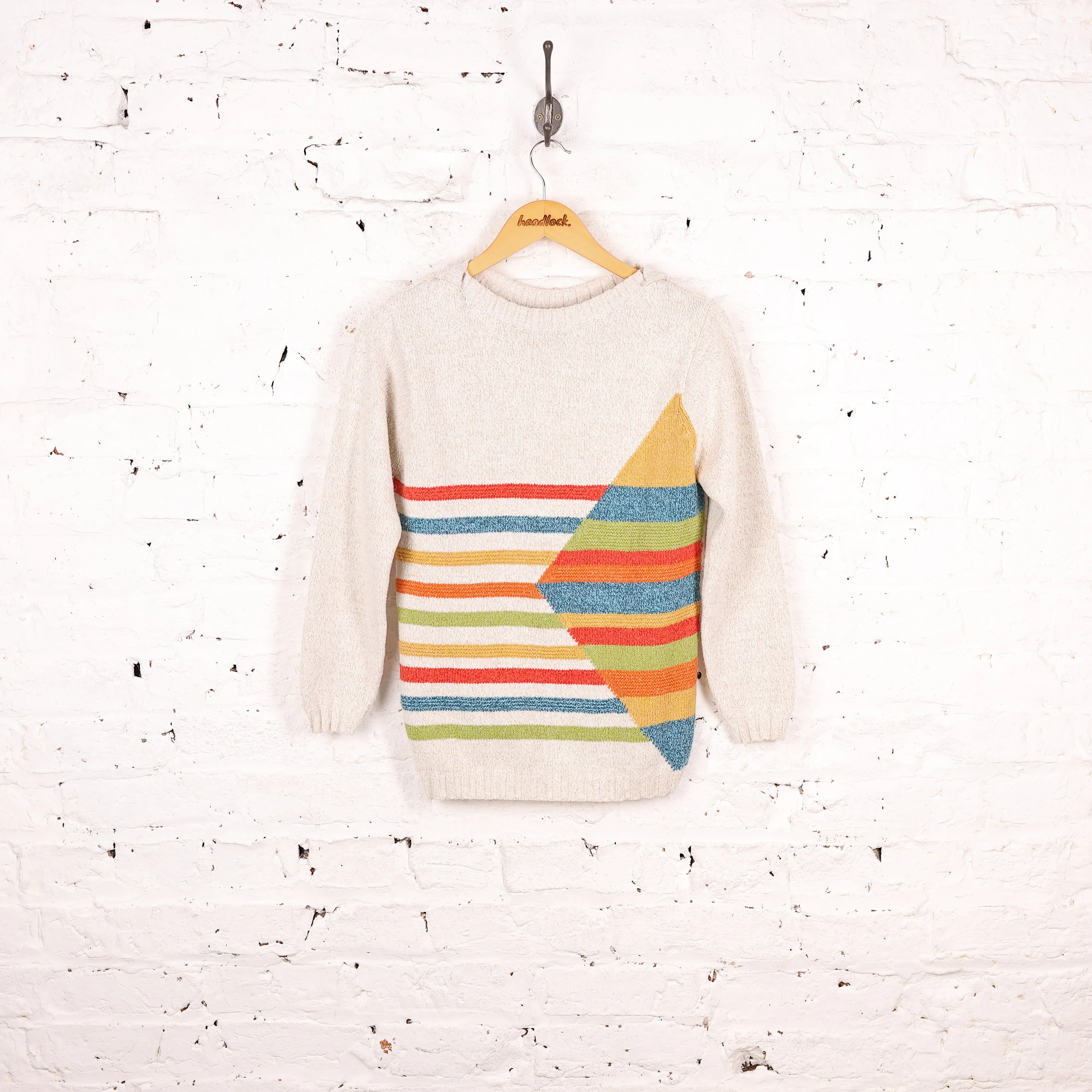 Women's 90s Pattern Knit Jumper - Beige - Women's S