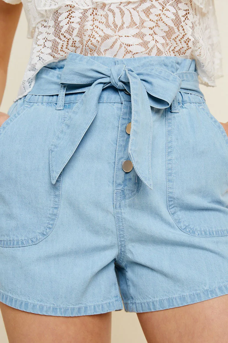 Women's Belted High-Rise Paperbag Shorts