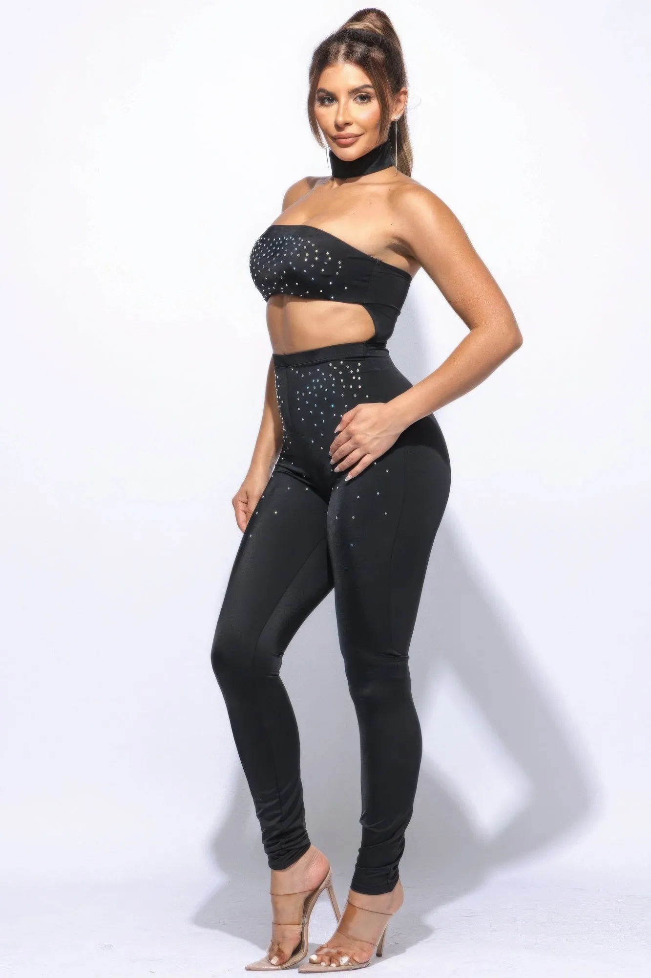 Womens Black Choker Tube Jumpsuit