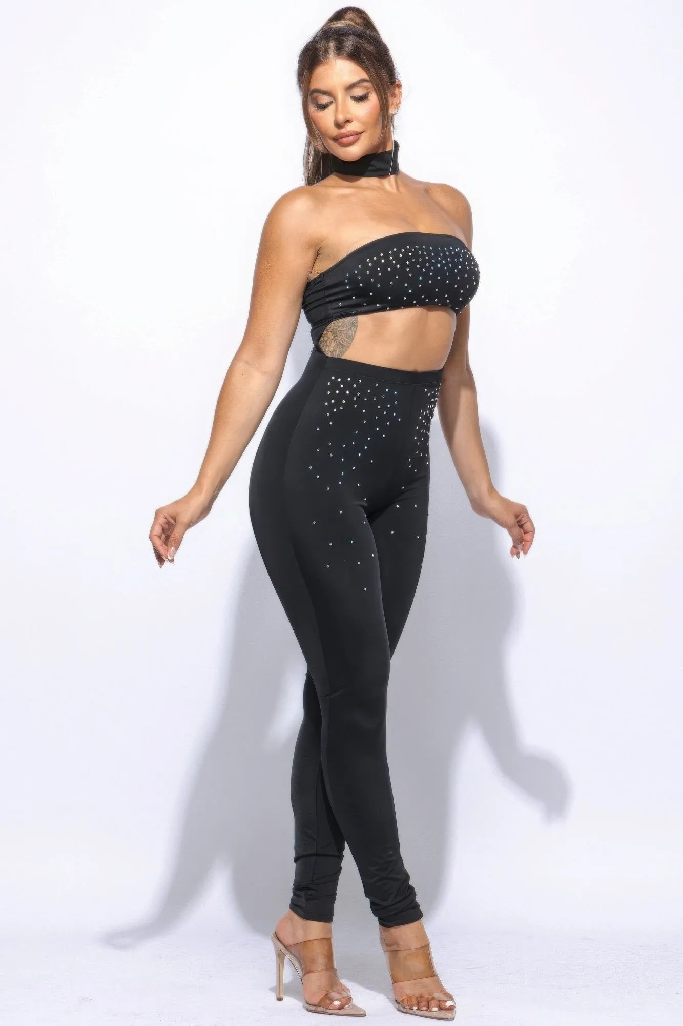 Womens Black Choker Tube Jumpsuit