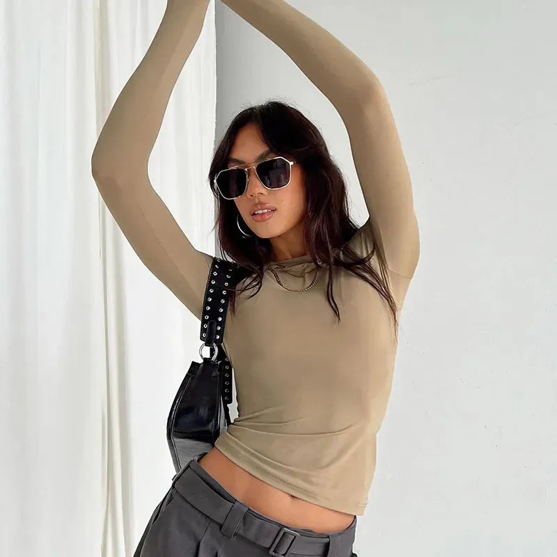 Women's Casual Long Sleeve T-Shirt Spring Autumn Solid Slim Fit Pullovers Shirts Streetwear Base Tees Tops