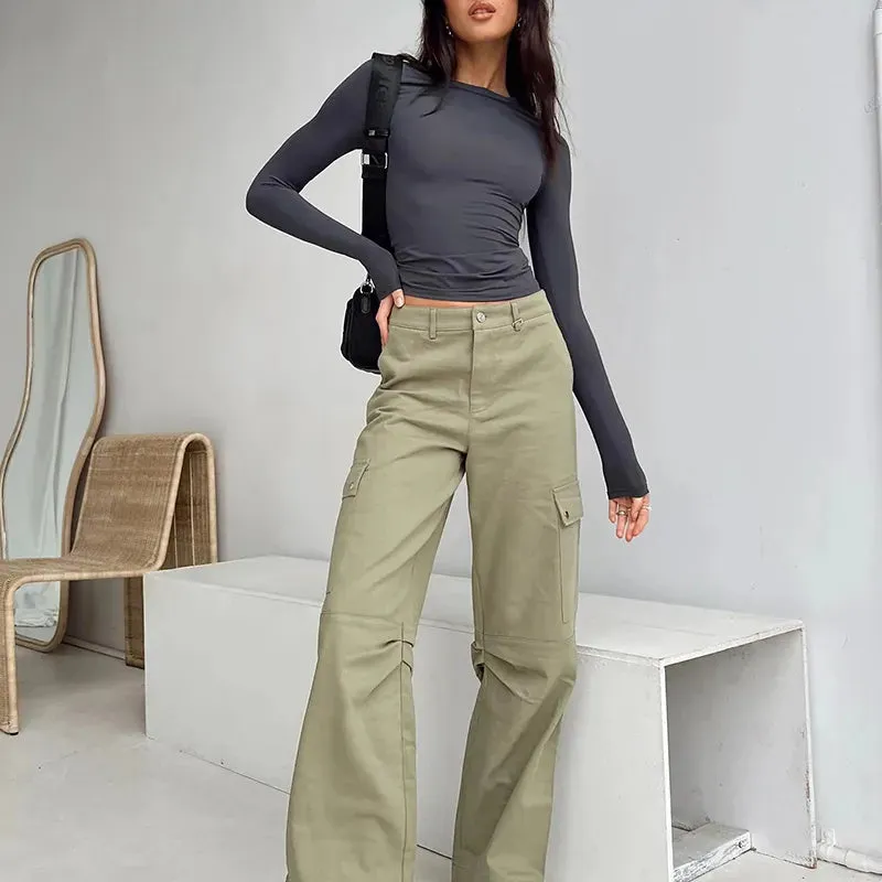Women's Casual Long Sleeve T-Shirt Spring Autumn Solid Slim Fit Pullovers Shirts Streetwear Base Tees Tops