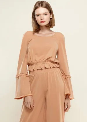 Women's Fringe Cuff Bell Sleeve Top in Apricot by Shop at Konus