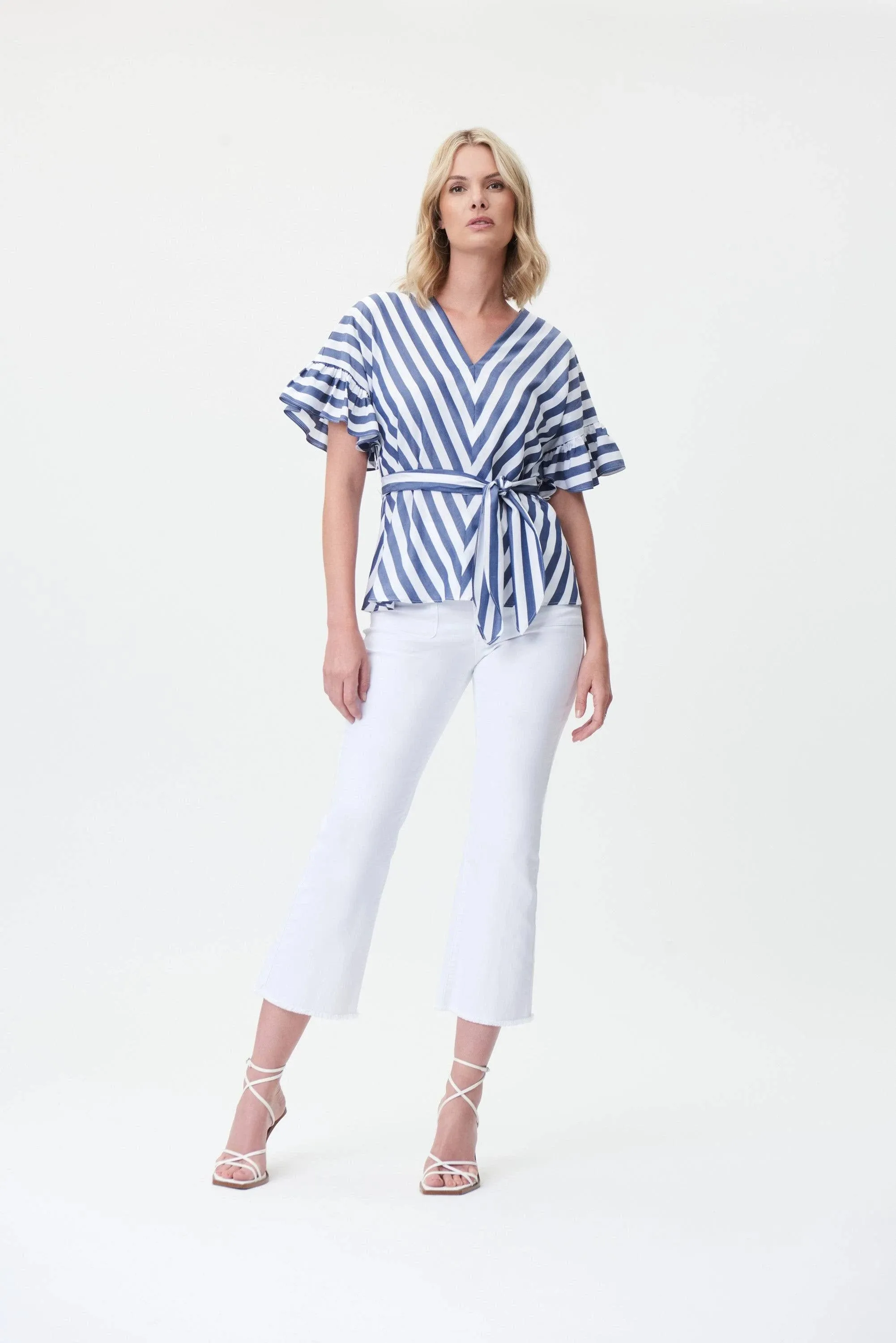 Women's Joseph Ribkoff | Striped Belted Top | Blue and White