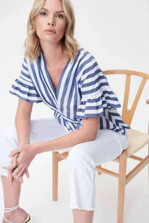 Women's Joseph Ribkoff | Striped Belted Top | Blue and White