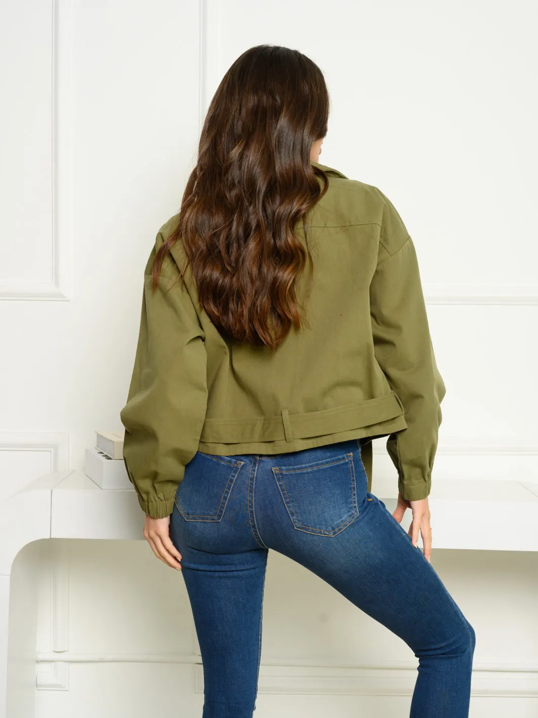 WOMEN'S LONG SLEEVE BELTED BUTTON UP JACKET