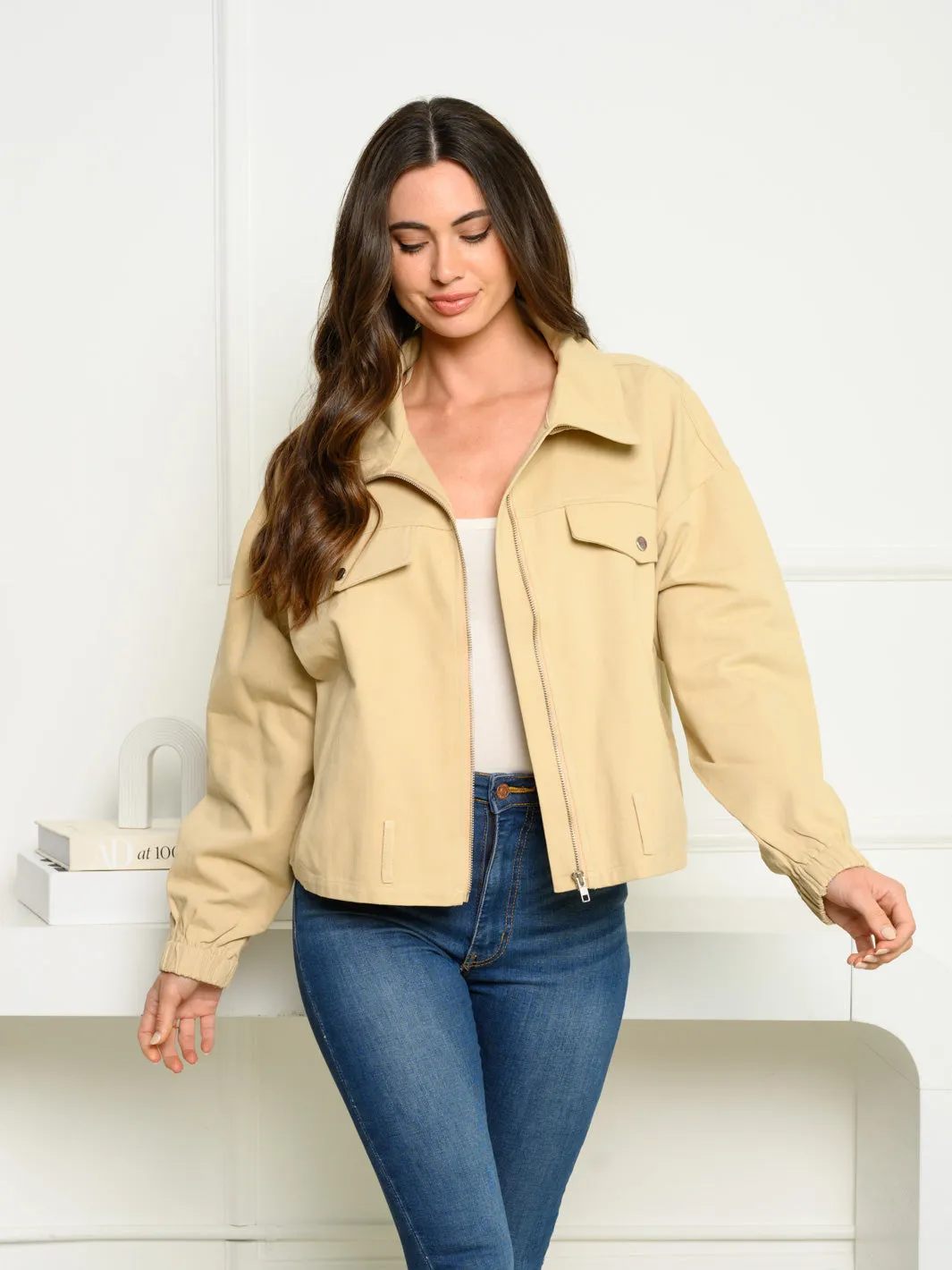 WOMEN'S LONG SLEEVE BELTED BUTTON UP JACKET