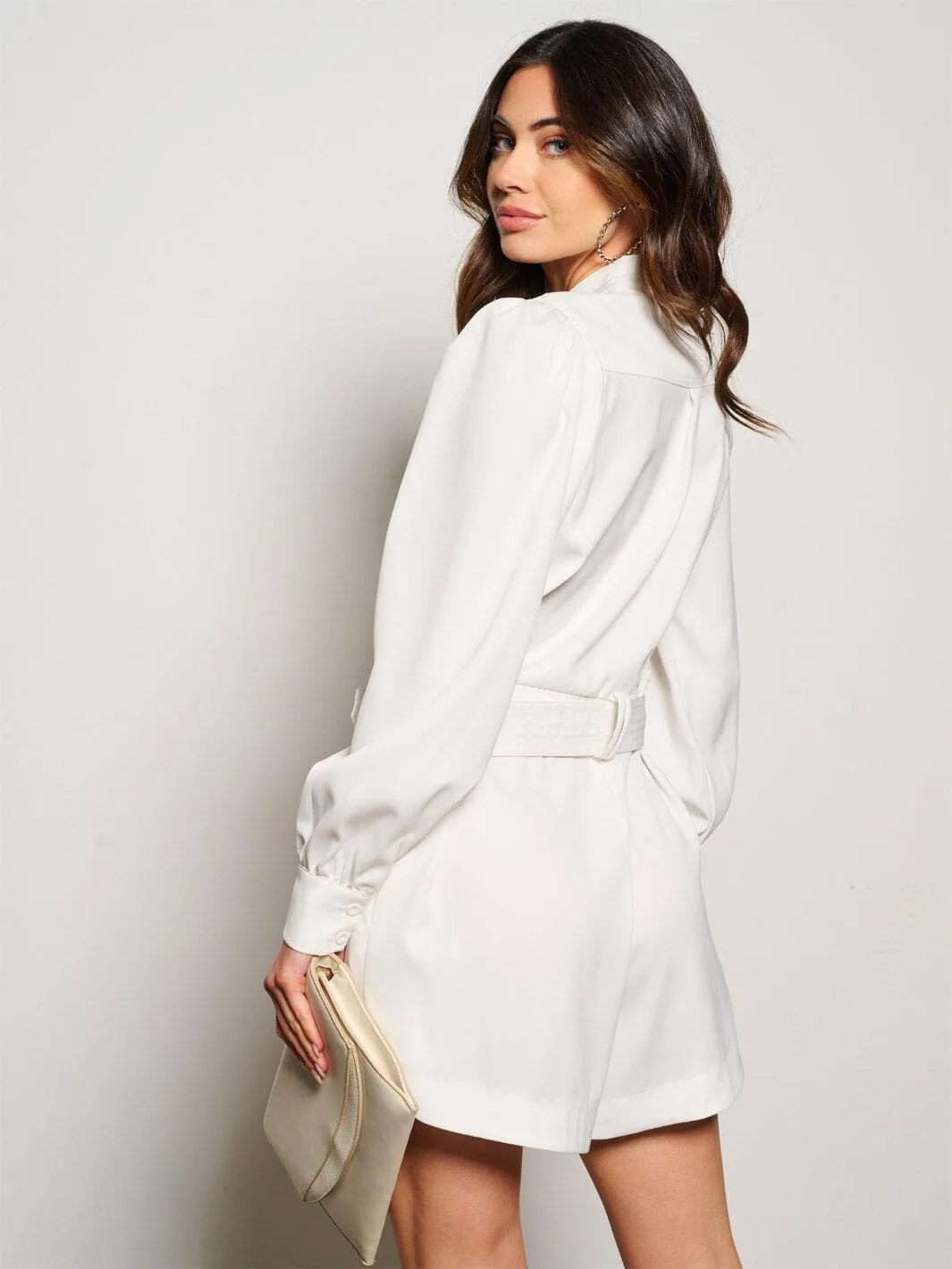 WOMEN'S LONG SLEEVE BUTTON UP POCKETS BELTED ROMPER