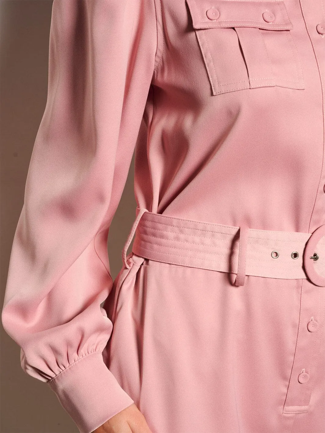 WOMEN'S LONG SLEEVE BUTTON UP POCKETS BELTED ROMPER
