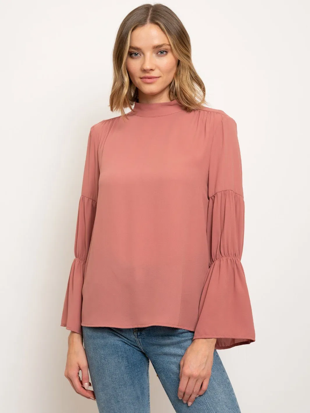 WOMEN'S LONG SLEEVE MOCK NECK BLOUSE