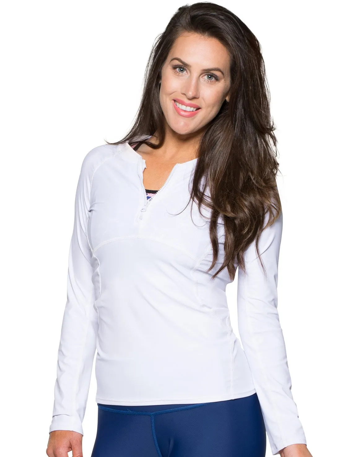 Women's Long Sleeve Quarter Zip Rash Guard (Regular & Plus Size) - White