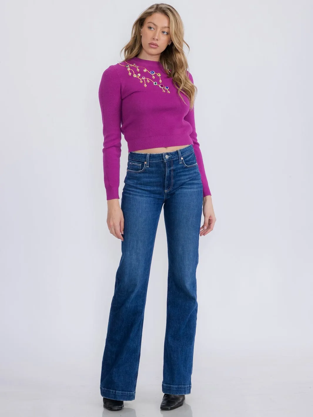 WOMEN'S LONG SLEEVE STUDS DETAILED  PULLOVER SWEATER