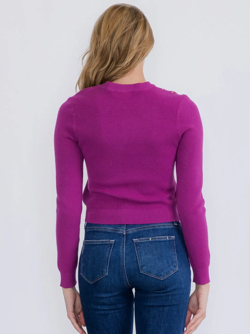 WOMEN'S LONG SLEEVE STUDS DETAILED  PULLOVER SWEATER