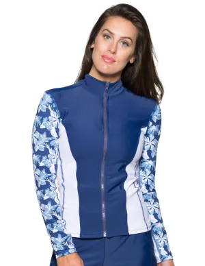 Women's  Long Sleeve Zip Swim Jacket (Regular & Plus Size) - Retro Floral