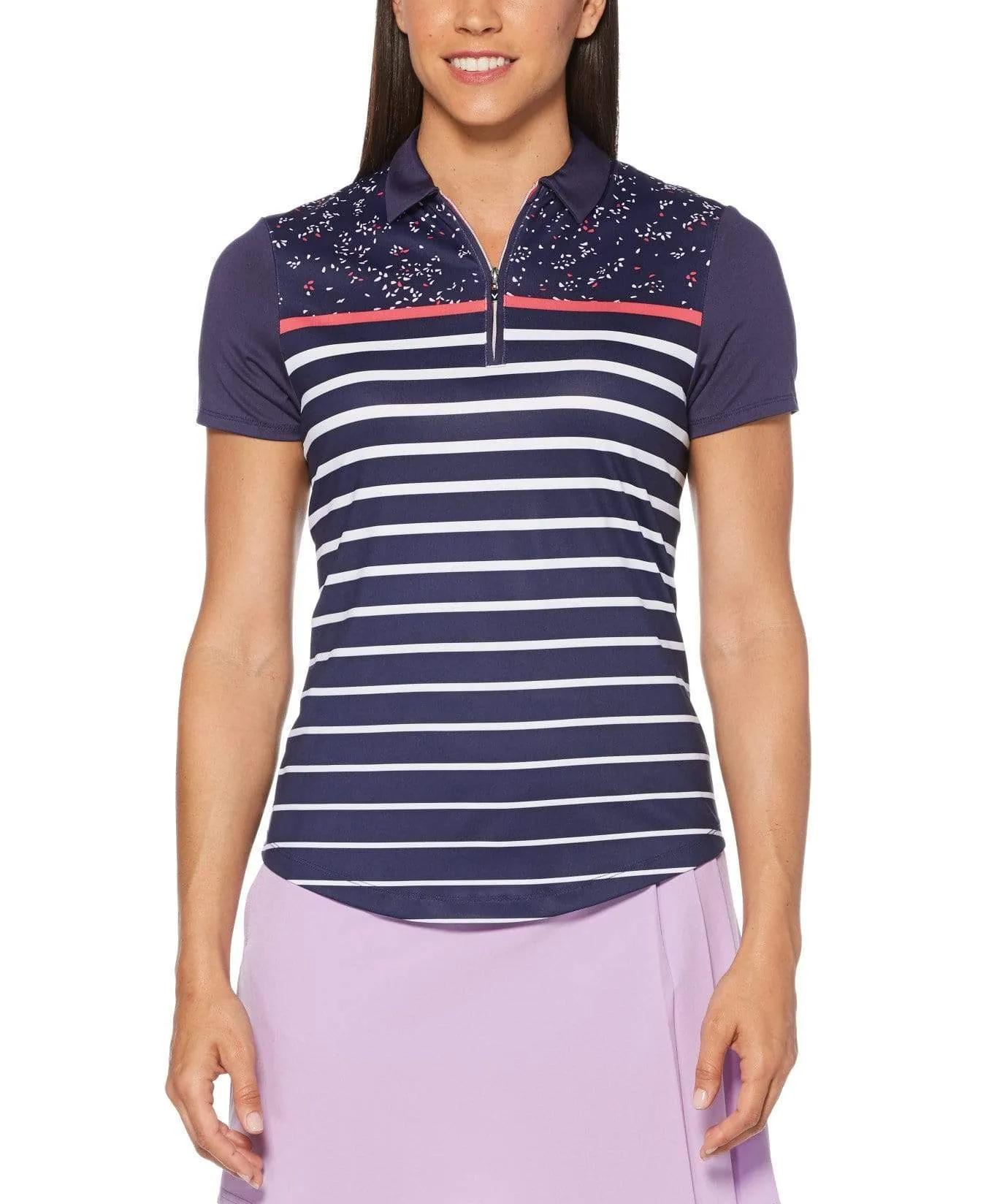 Womens Mini Print Stripe Polo
