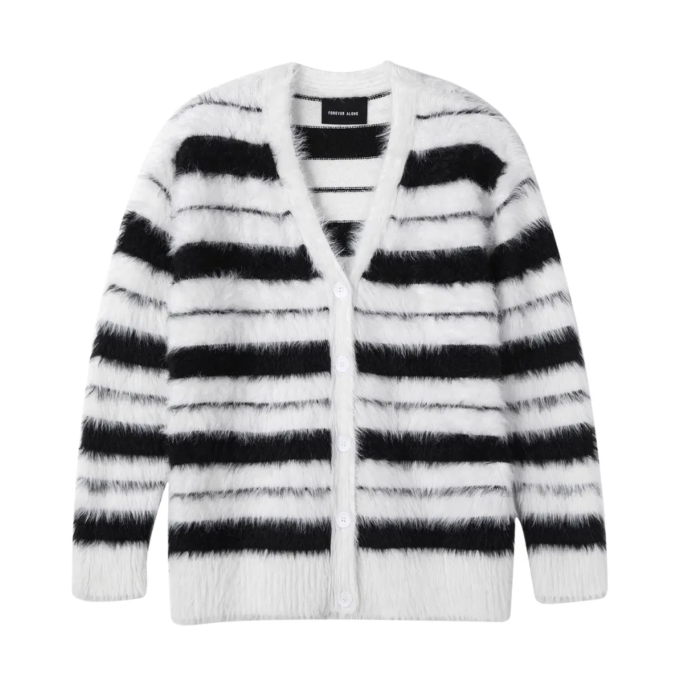 Women's Mohair Striped Knitted Cardigan