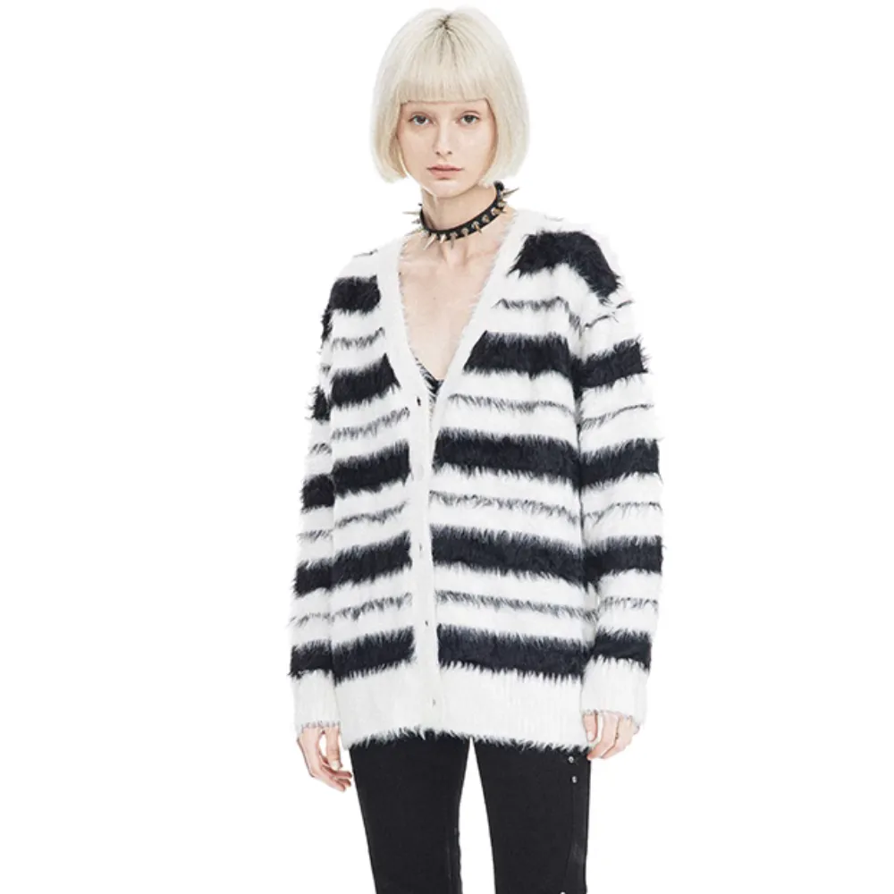 Women's Mohair Striped Knitted Cardigan