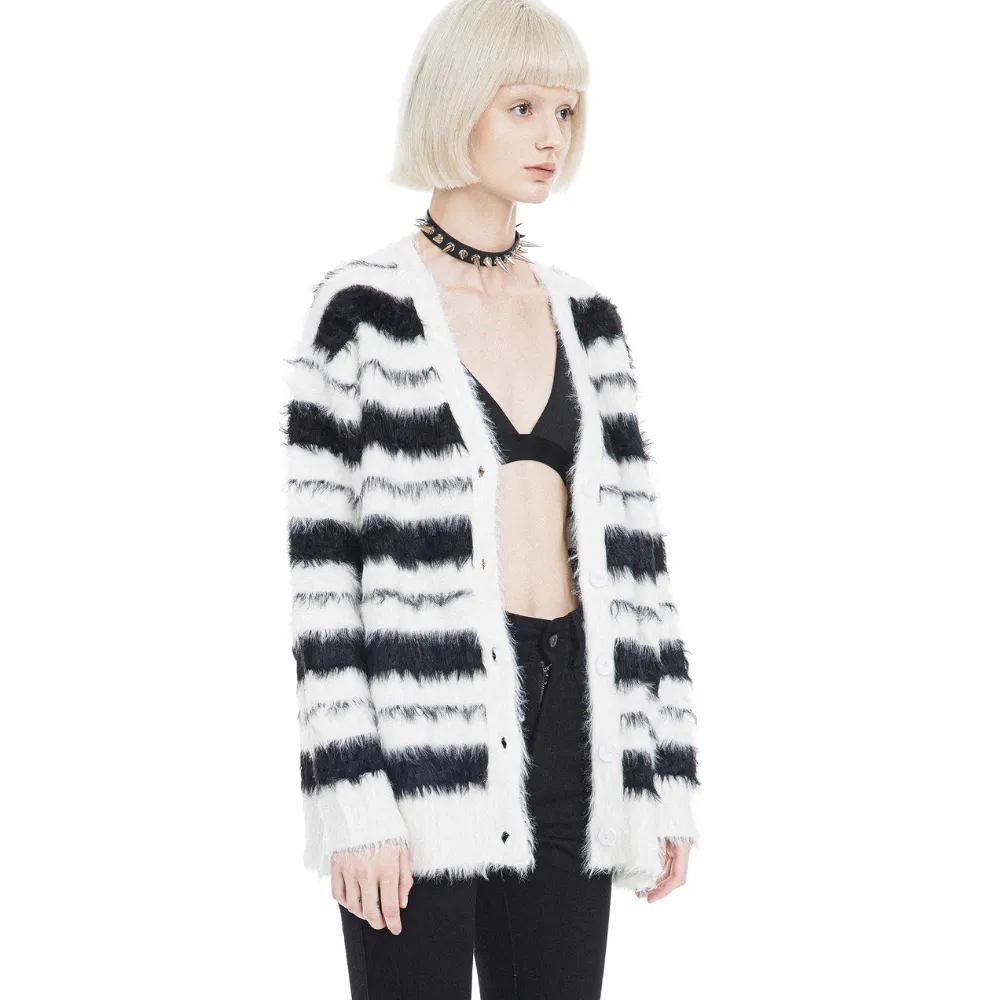 Women's Mohair Striped Knitted Cardigan