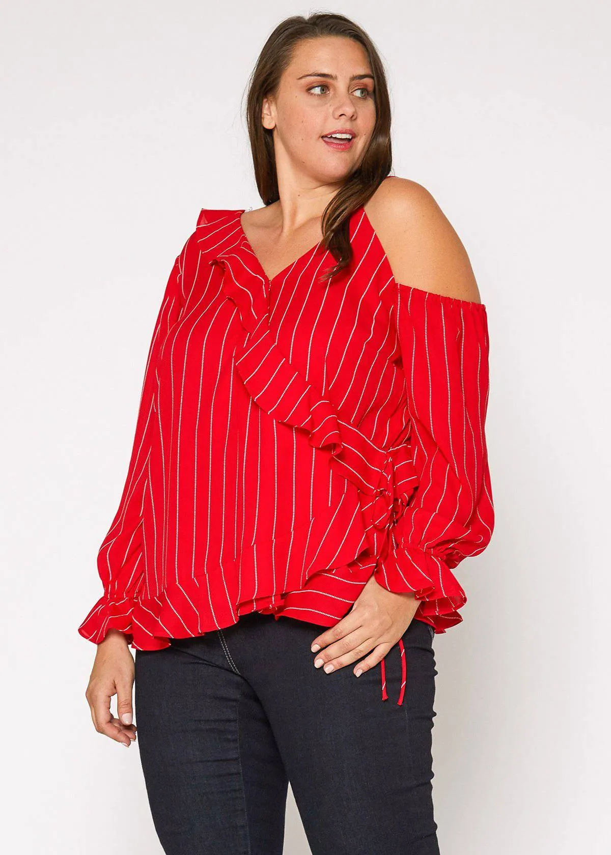 Women's Plus Size Asymmetrical Shoulder Ruffle Blouse