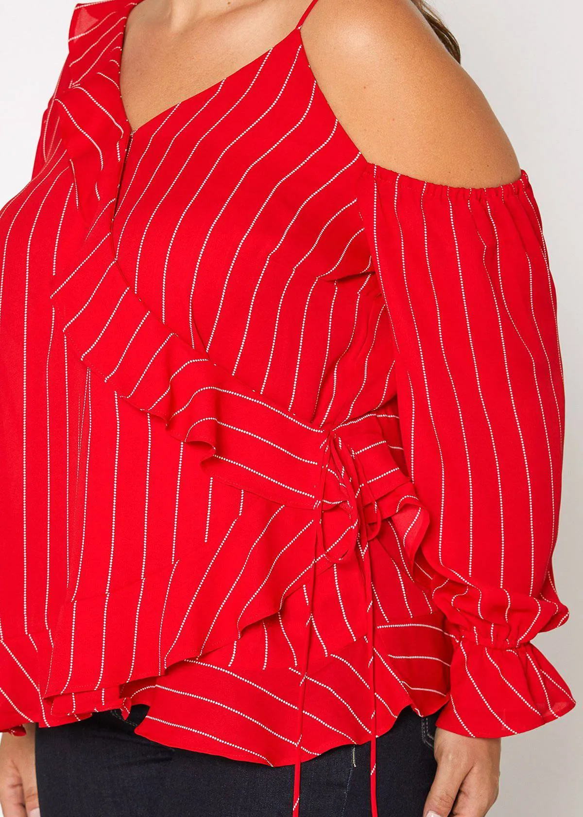 Women's Plus Size Asymmetrical Shoulder Ruffle Blouse