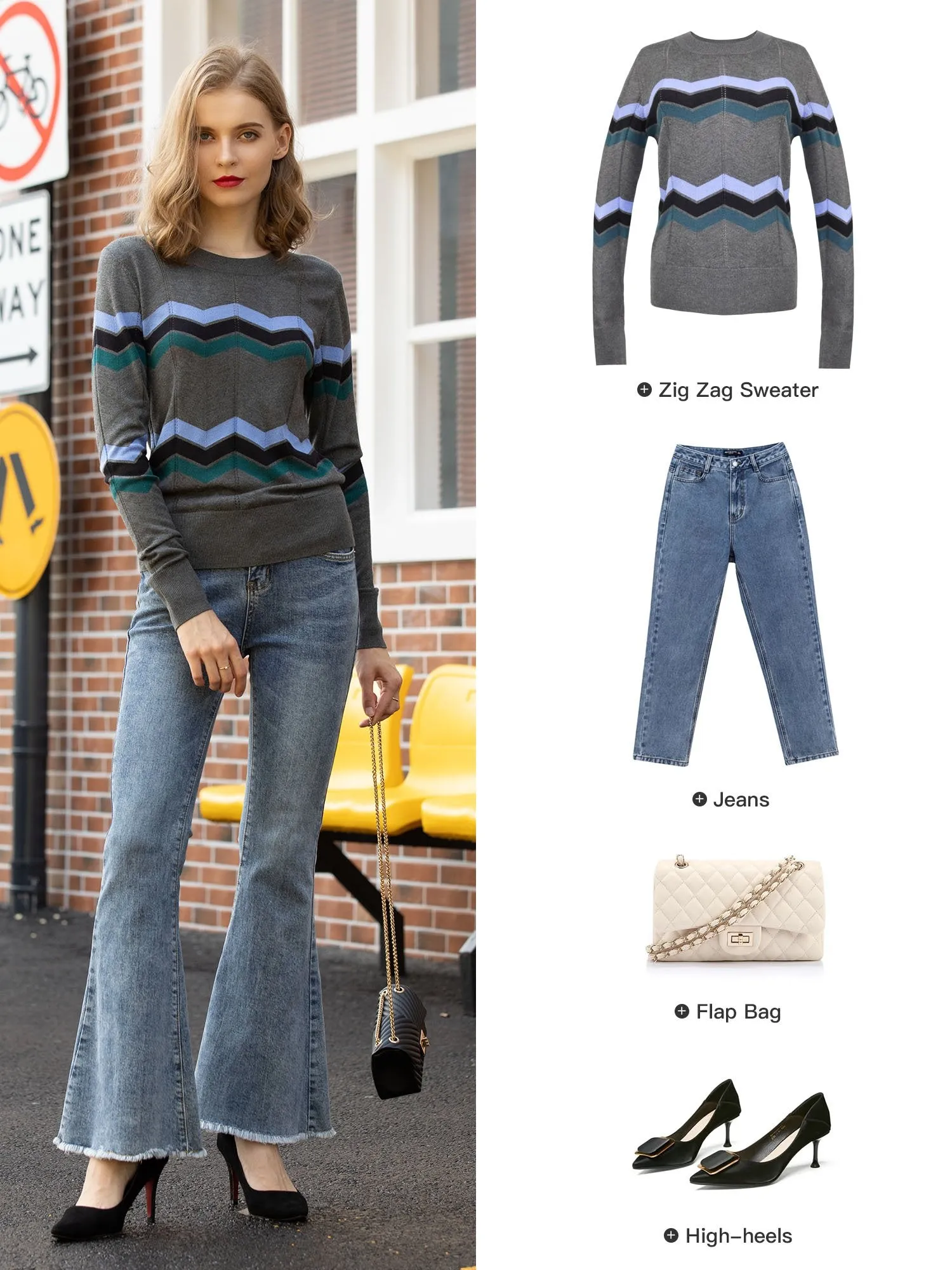 Women's Pullover Zigzag Striped Sweater