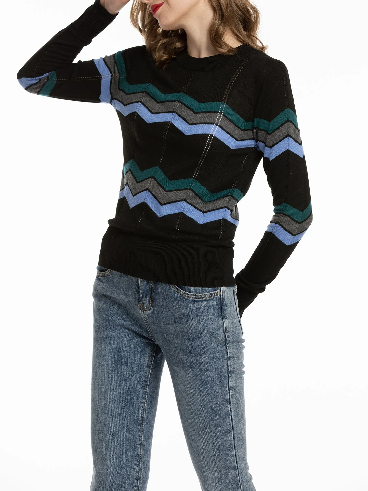 Women's Pullover Zigzag Striped Sweater