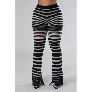 Women's Striped See Through Slitted Pants