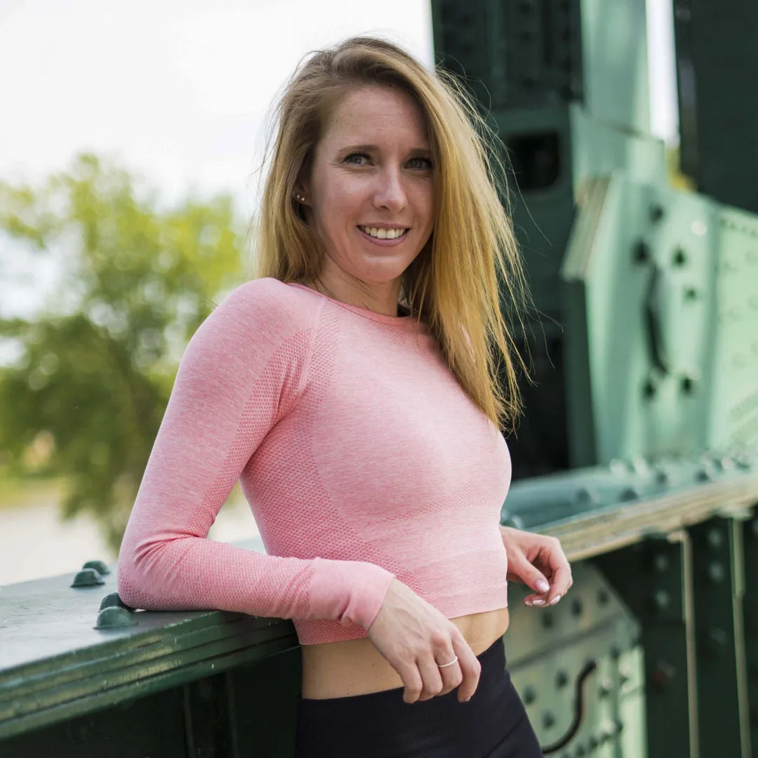 Woven Solid Longsleeve Crop - Pink (Women's)