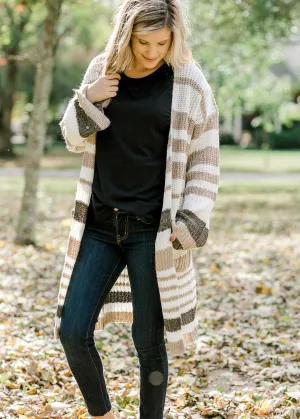 X Taupe Striped Cardigan