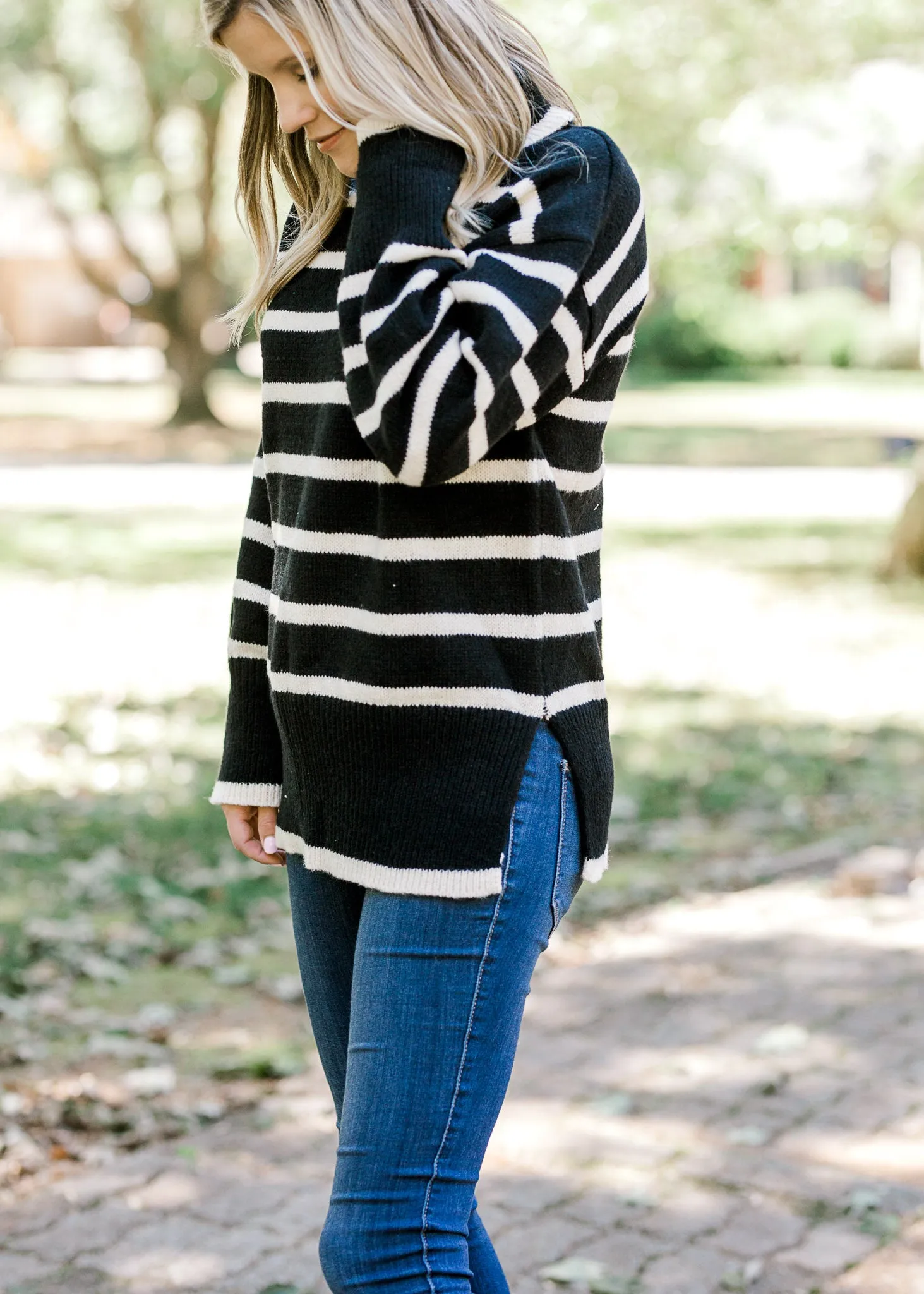 X Turtle Neck Striped Sweater