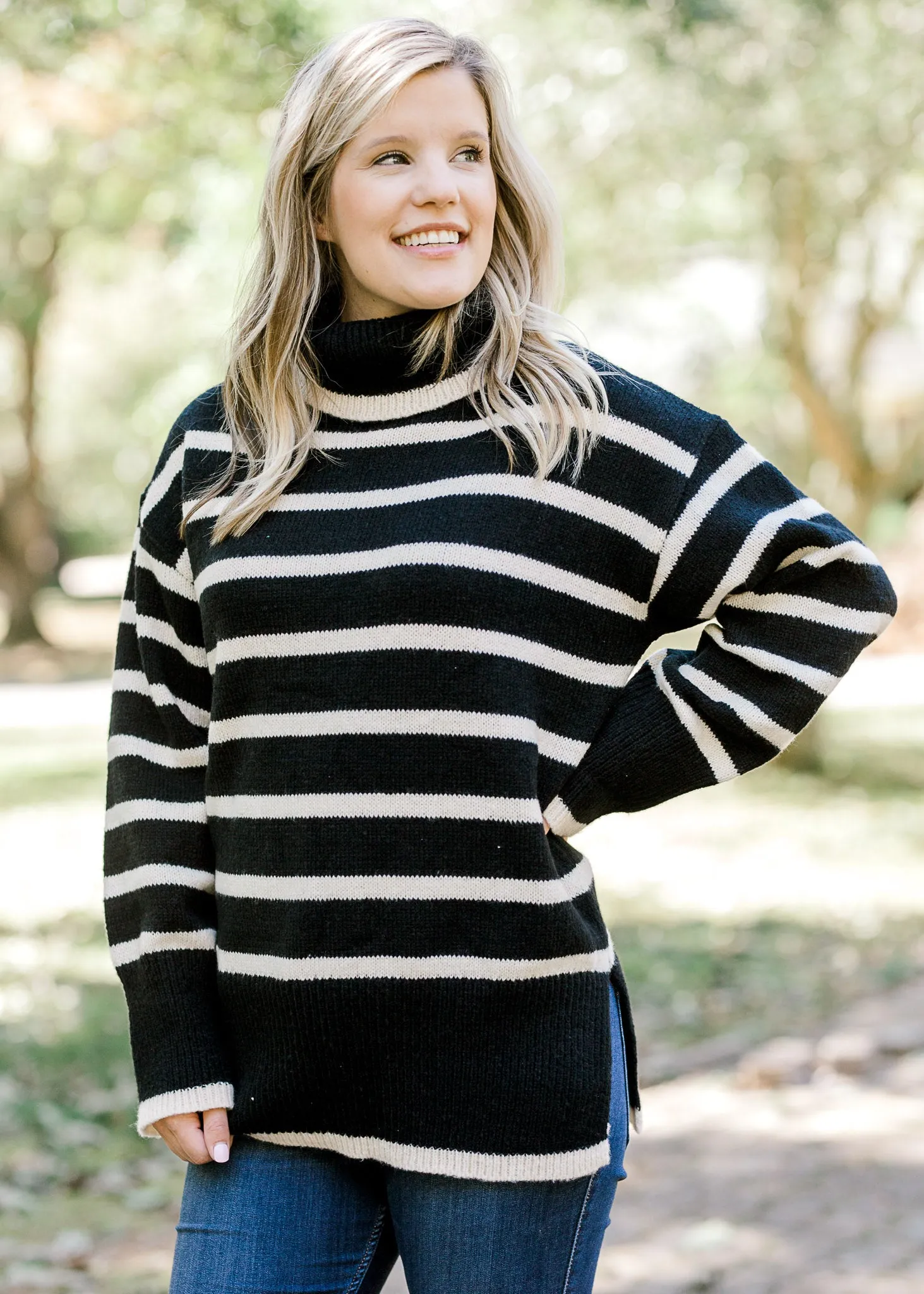 X Turtle Neck Striped Sweater