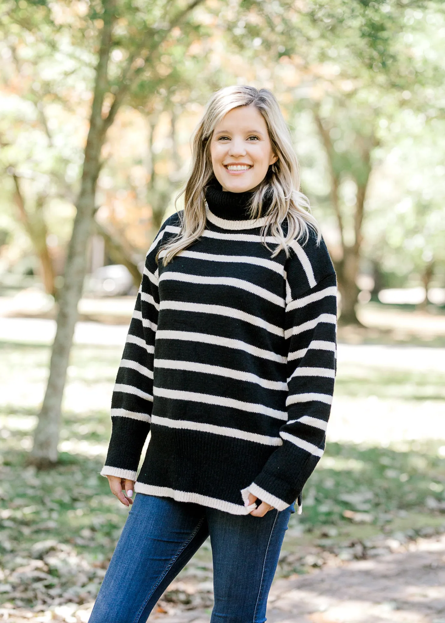X Turtle Neck Striped Sweater