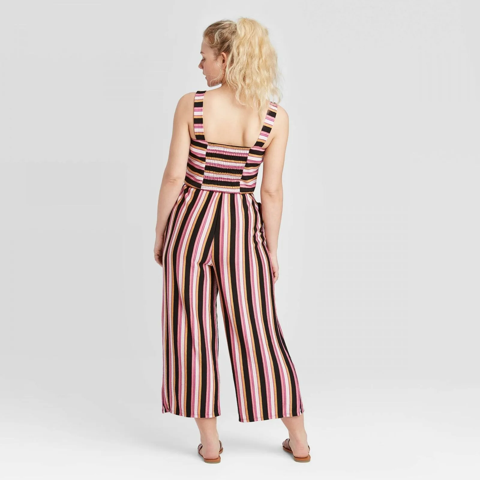 Xhilaration Women's Striped Sleeveless Sweetheart Neck Knit Cropped Jumpsuit
