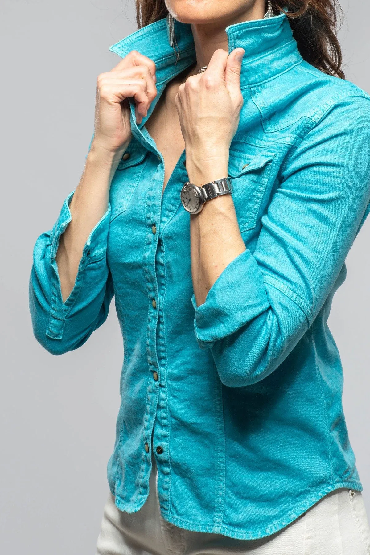 Yarmony Linen Cotton Denim Shirt In Turquoise