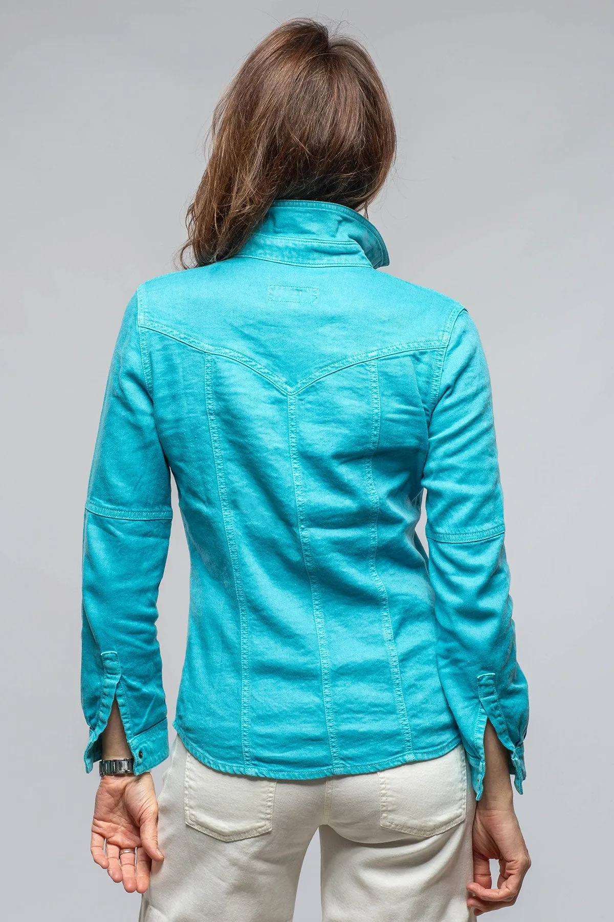 Yarmony Linen Cotton Denim Shirt In Turquoise