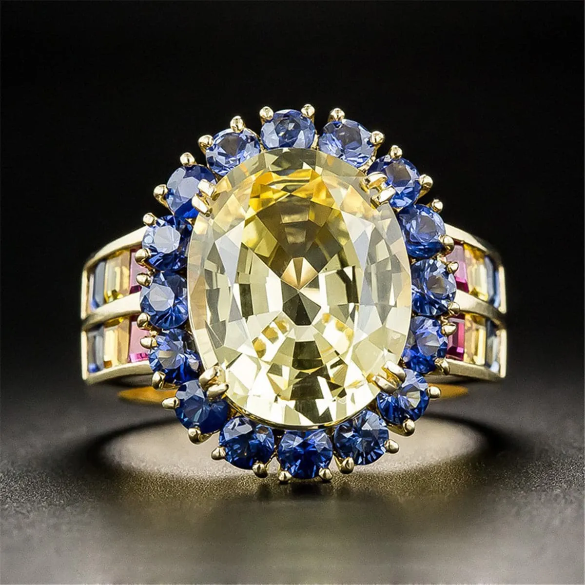Yellow Cubic Zirconia & 18K Gold-Plated Vintage-Inspired Ring