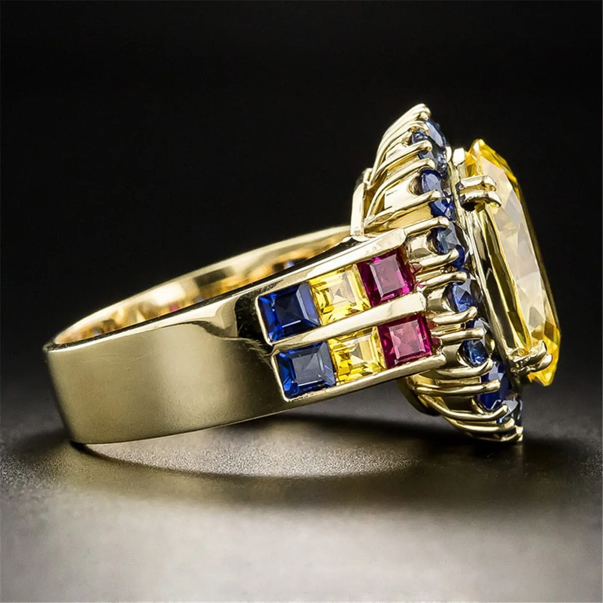Yellow Cubic Zirconia & 18K Gold-Plated Vintage-Inspired Ring