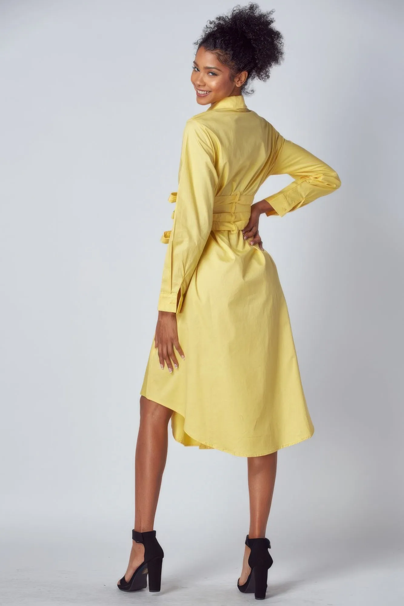 Yellow Shirt Dress with Tie Up Belt Detail