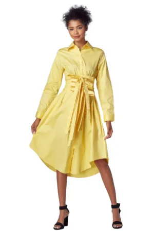 Yellow Shirt Dress with Tie Up Belt Detail